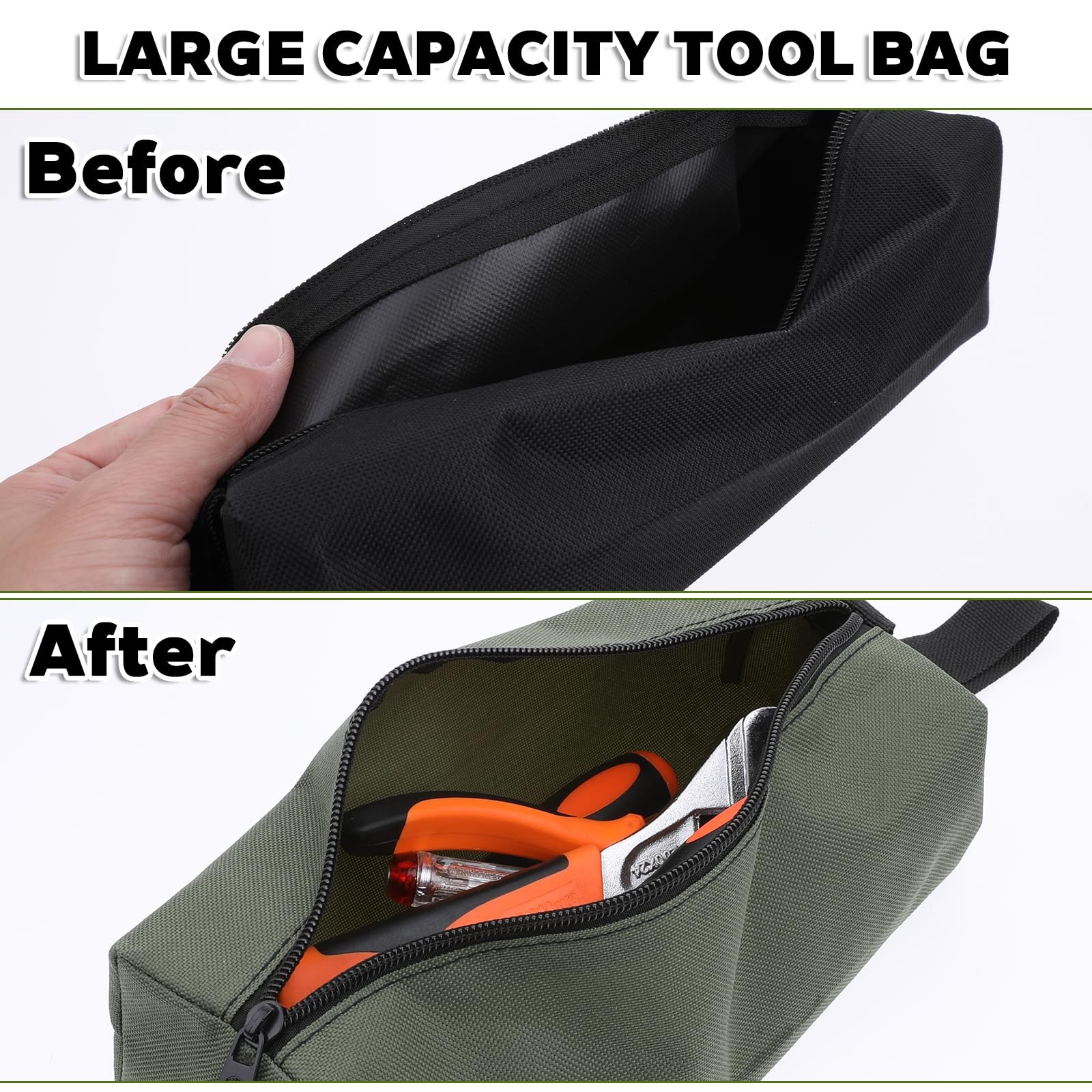 4 PCS Heavy Duty Tool Pouches With Zipper Multipurpose Storage Bag Carabiner