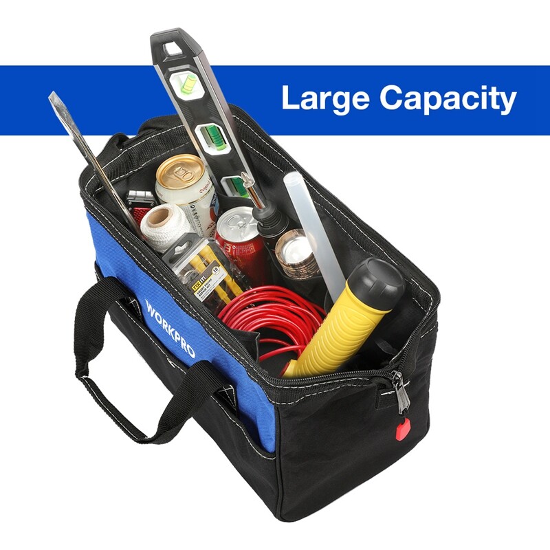 WORKPRO 13-in Tool Bag Wide Mouth Tool Tote Bag Inside Pockets Tool Storage Case