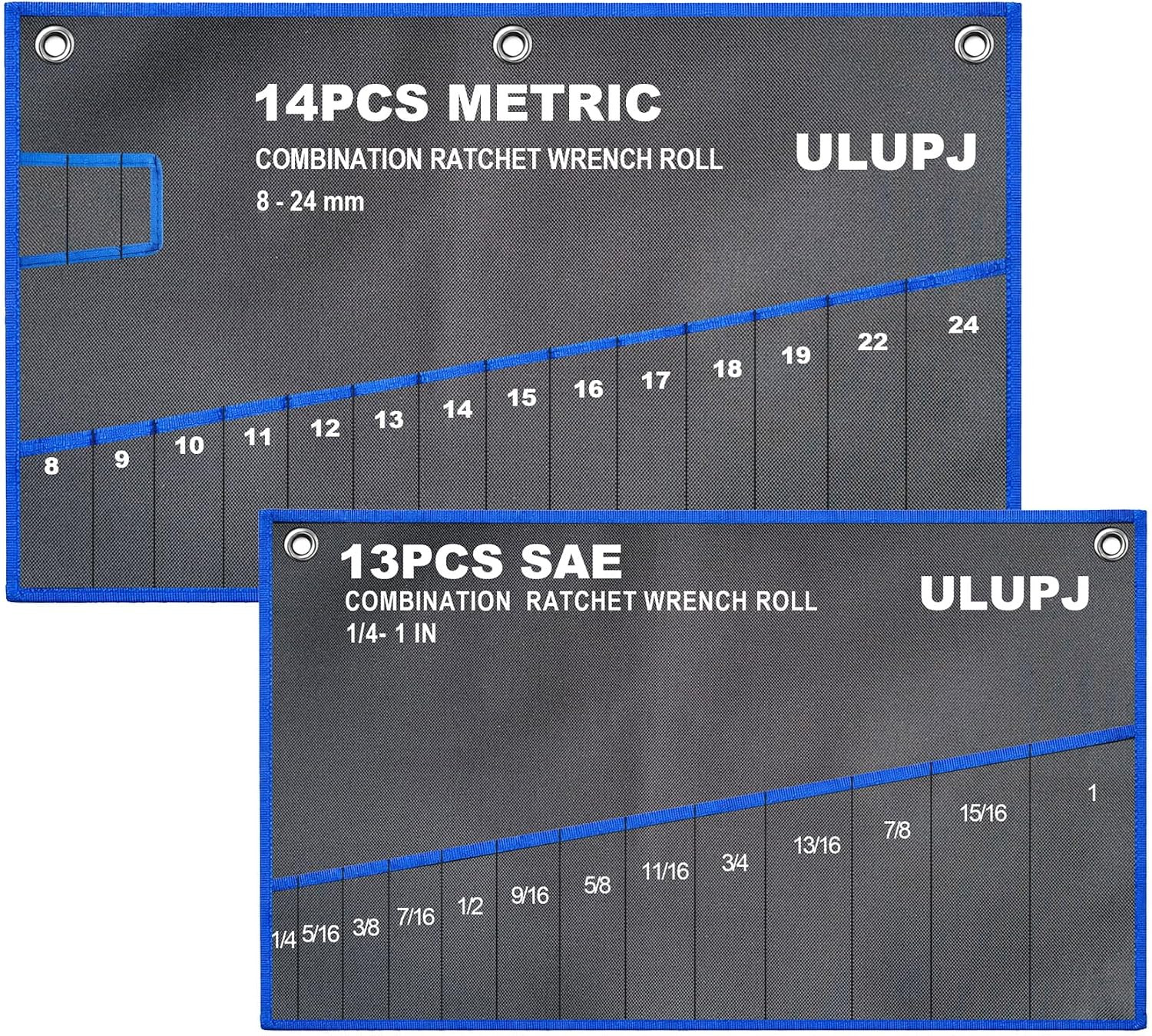 2PC Wrench Roll Up Pouch Tool Organizer 13 SAE 14 Metric 600D Oxford Storage Bag