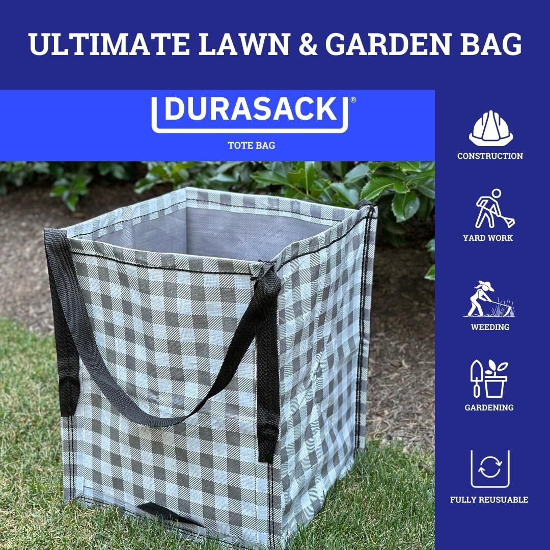 DURASACK Heavy Duty Storage Tote Bag 22-Gallon Rugged Pack of 4, Gingham Gray