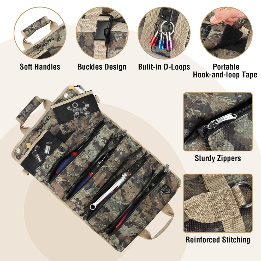 WORKPRO Roll Up Tool Bag Heavy Duty Tool Organizer 6 Pockets Tool Roll Organizer