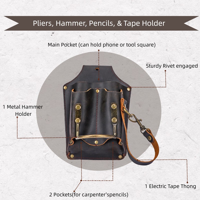 TOURBON Leather Electrician DIY Tool Holder Tunnel Hammer Belt Pouch 5-in-1 Case