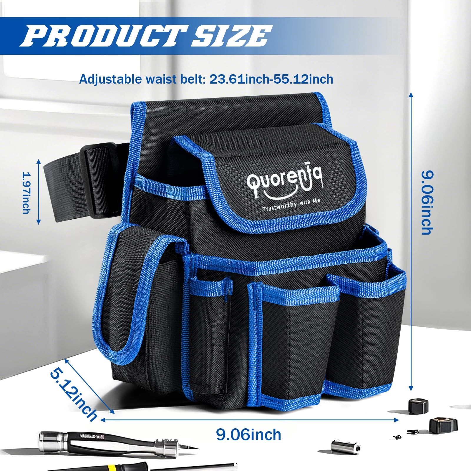 Blue Extra Large Mens Tool Belt Electrician Pouch 8 Pockets Fits 3152 Inch