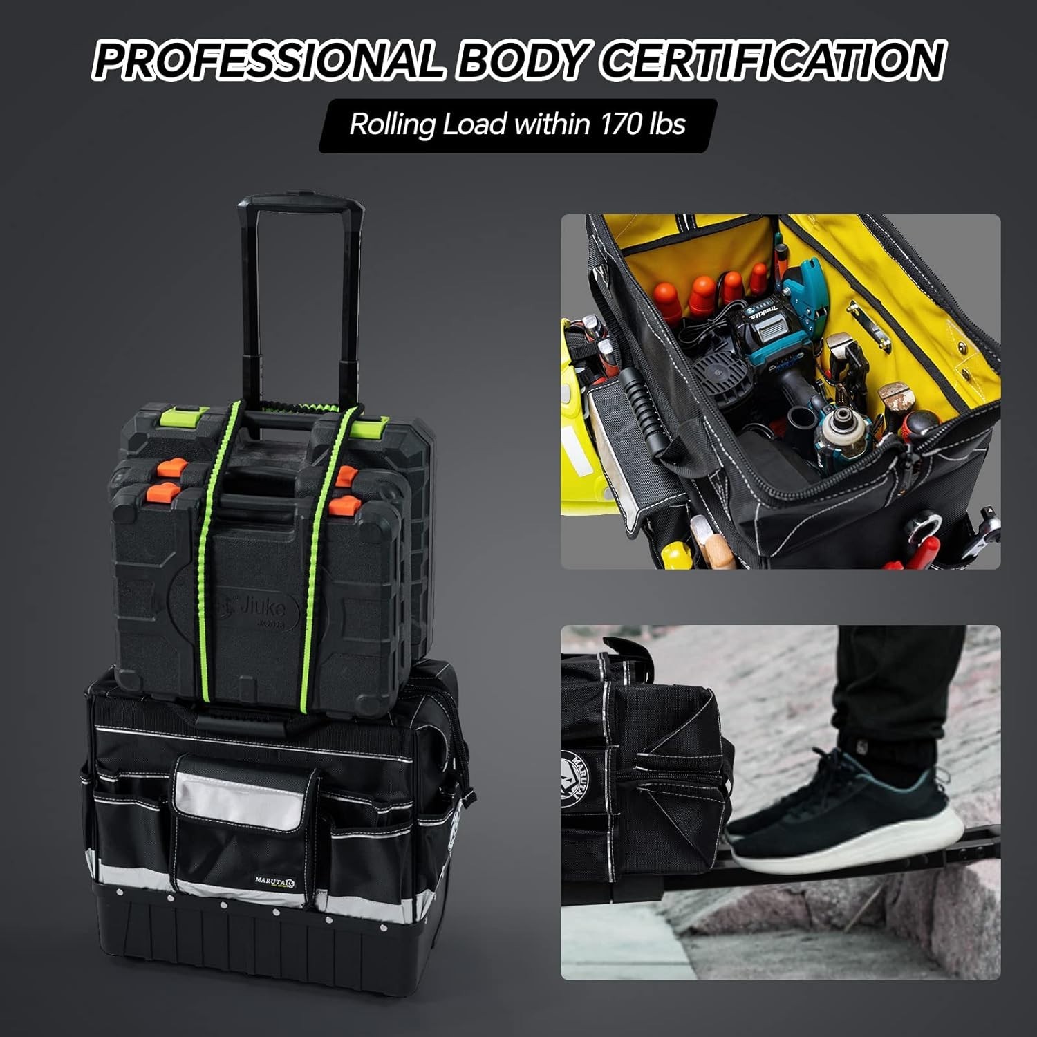 Heavy-Duty 18” Tool Bag with 40 Pockets – Waterproof & Portable with Wheels
