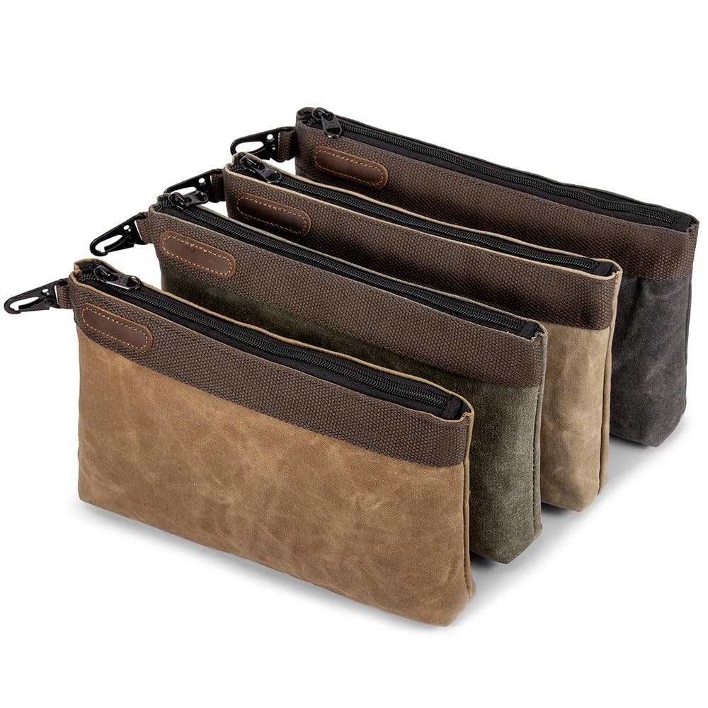 Heavy-Duty Waxed Canvas Tool Pouches – 13-Inch Zipper Bags Set, 4 Pack