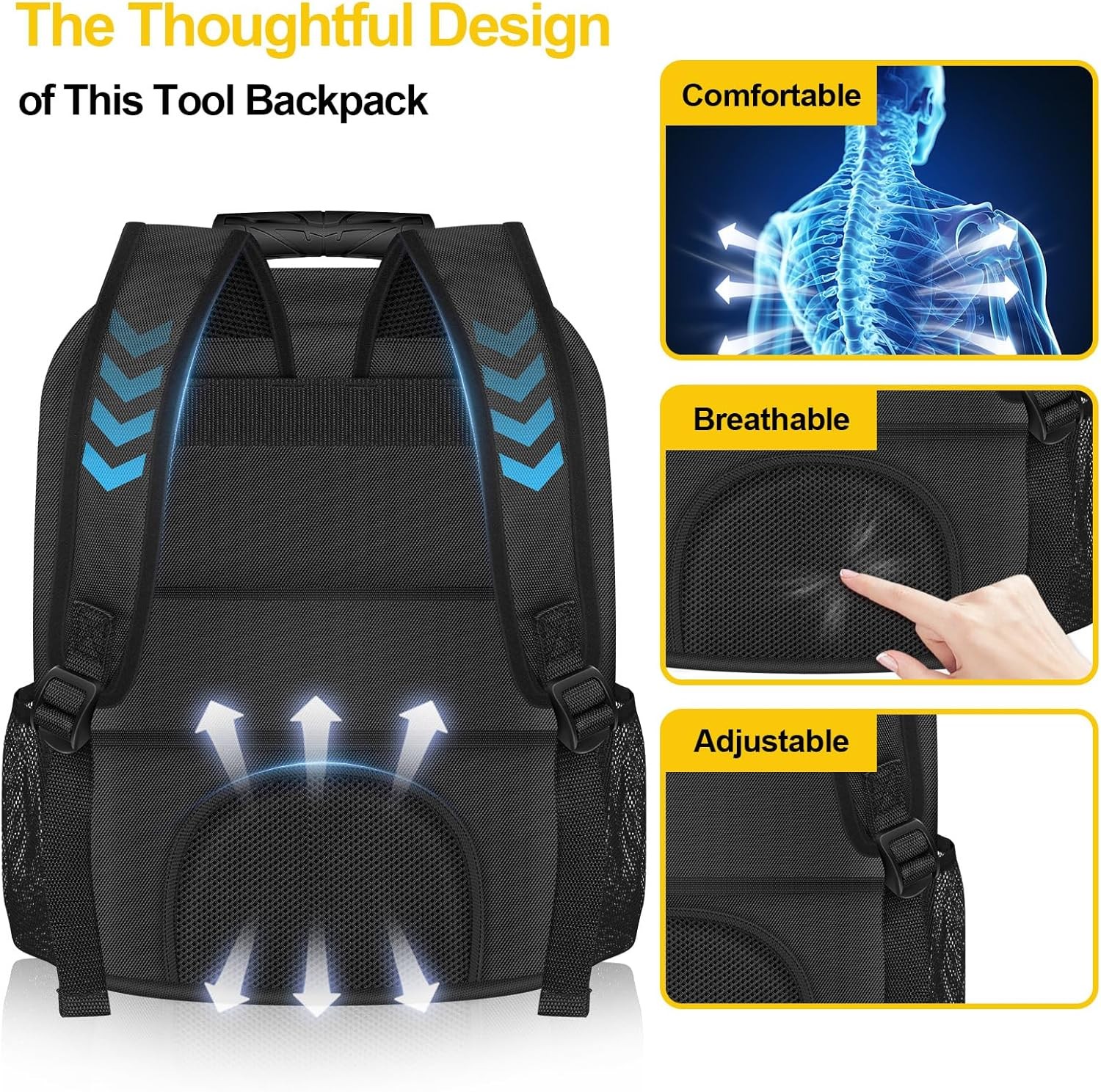 18 in Heavy-duty Tool Backpack with USB Port,Waterproof Electrician Tool Bag Bac