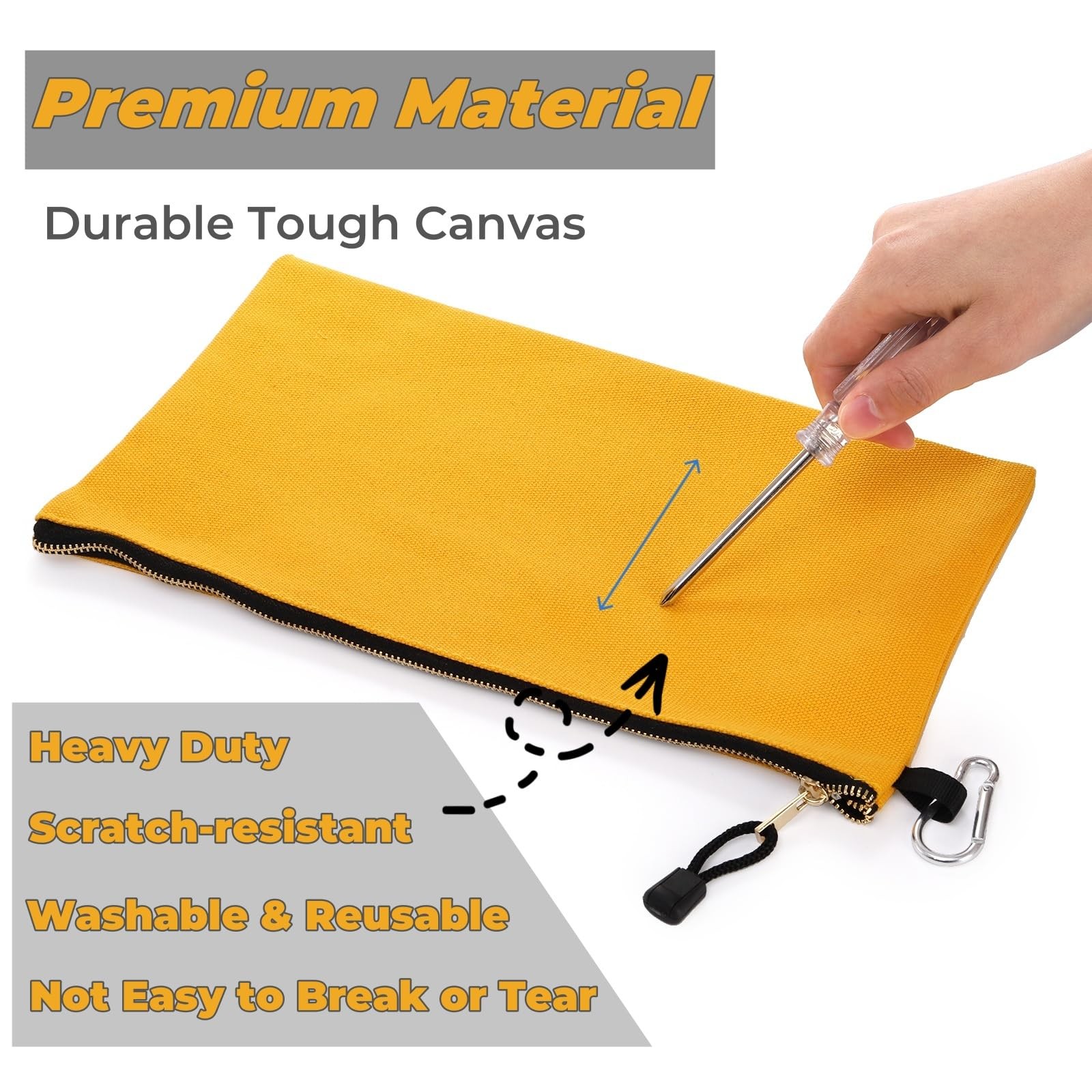 Bolsa de herramientas de lona, ​​16 oz, bolsas utilitarias resistentes, 12″ x 7″