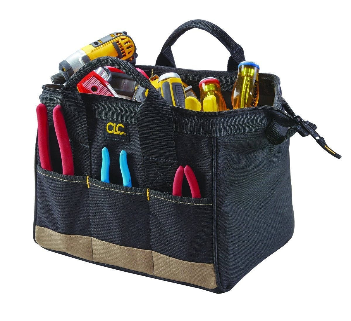 12″ Big Mouth Tool Bag with 14 Pockets – Durable Leather Construction, Organizer