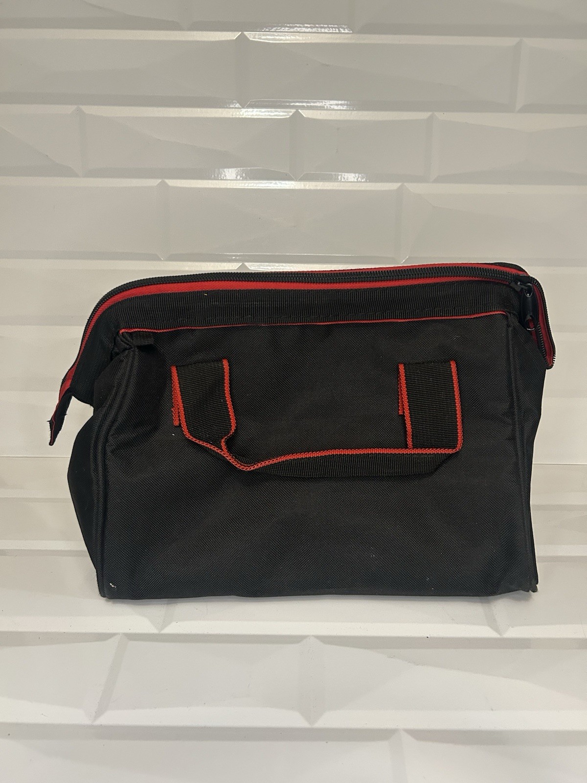Hyper Tough 12-inch Polyester Tool Bag, with Full-Length Zipper and Double Strap
