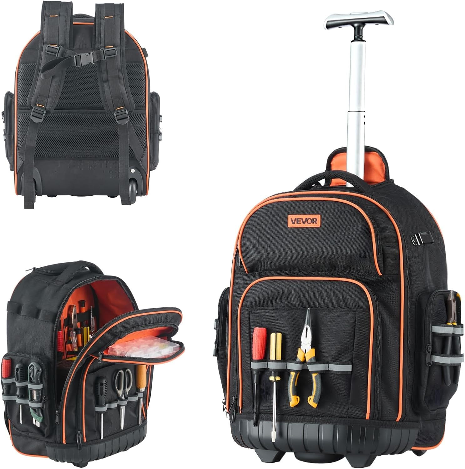 Rolling Tool Backpack, 110 Lbs Load Capacity, 45 Pockets Heavy Duty Roller Tool