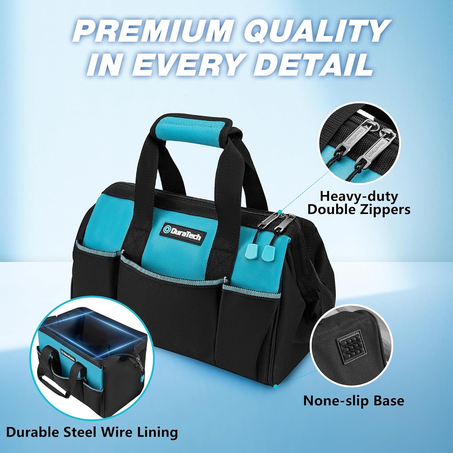 13Inch Small Tool Bag with 9Pockets Wide Open Mouth Polyester w/Thickened Fabric