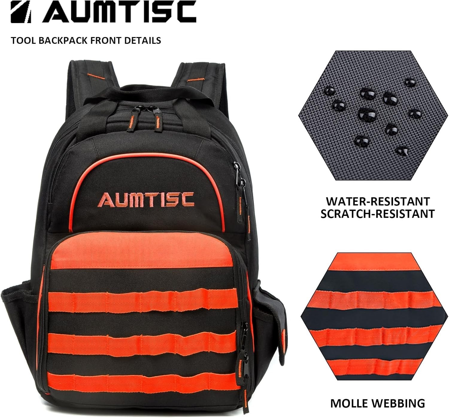 Water-Resistant Tool Organizer Backpack with Adjustable Strap & 49 Pockets