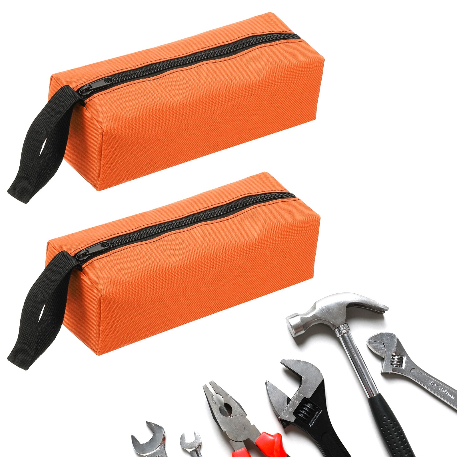 2pcs Zipper Utility Tool Bag 9.8×3.3×2.8 Inch Multi-purpose Tote Bag Orange