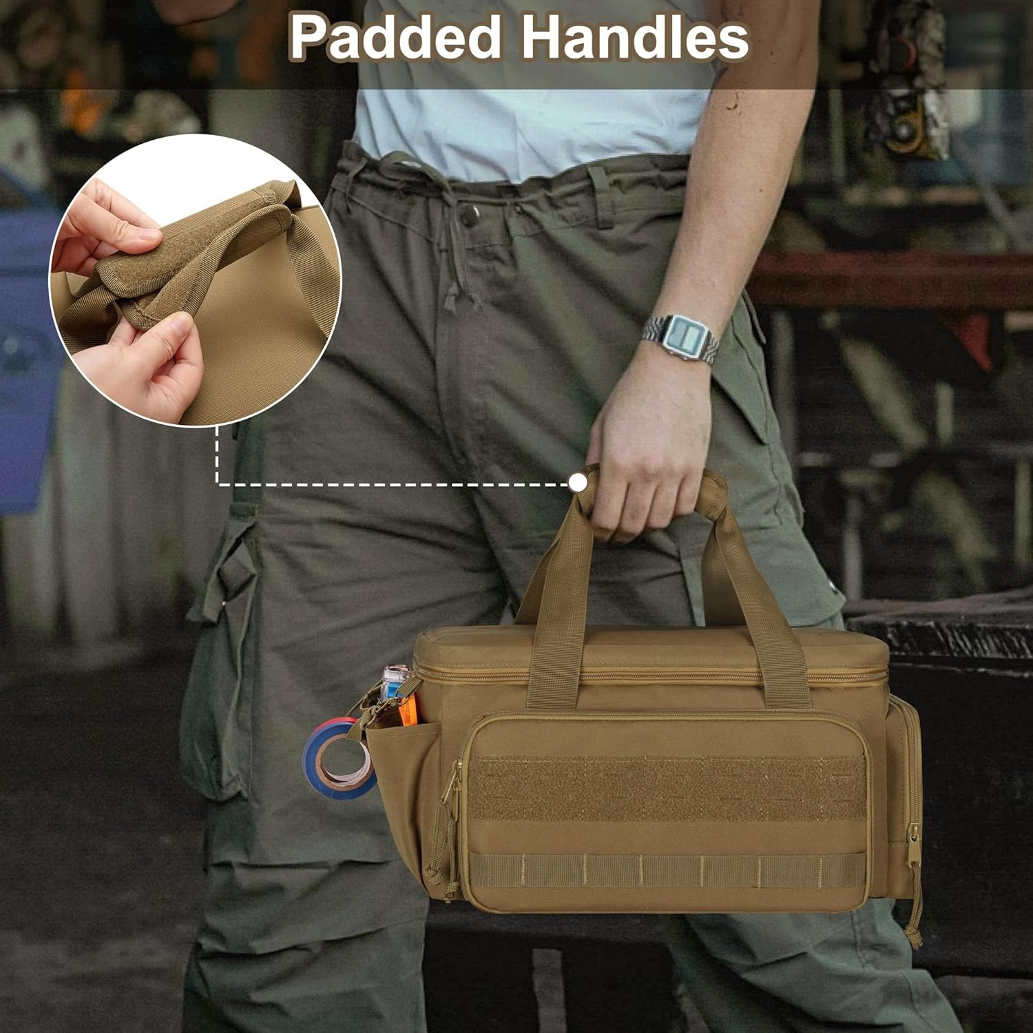 Tool Bag 14″ Hand Tool Organizer Tactical Range Bag Work Tote Repair Jobs Khaki
