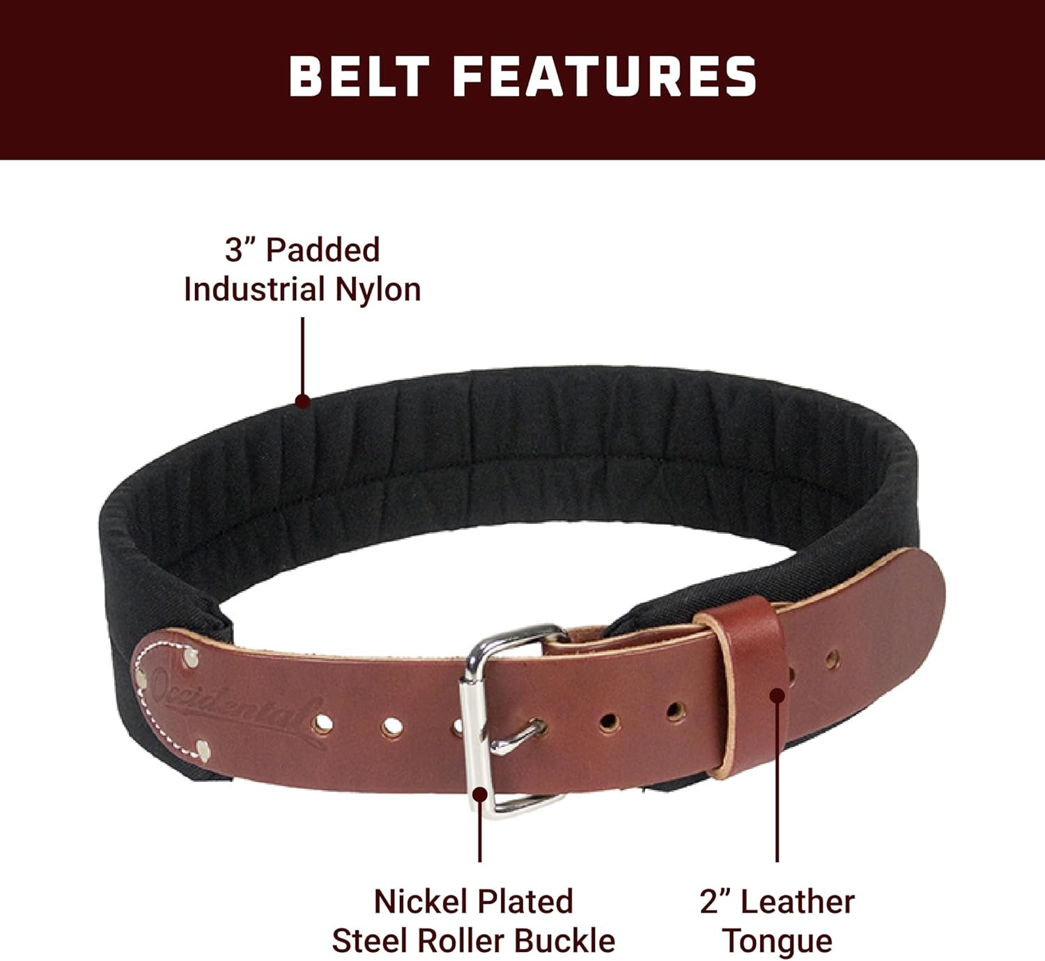 3″ Leather & Nylon Tool Belt – Medium – 3” Wide Padded with Steel Roller Buckle