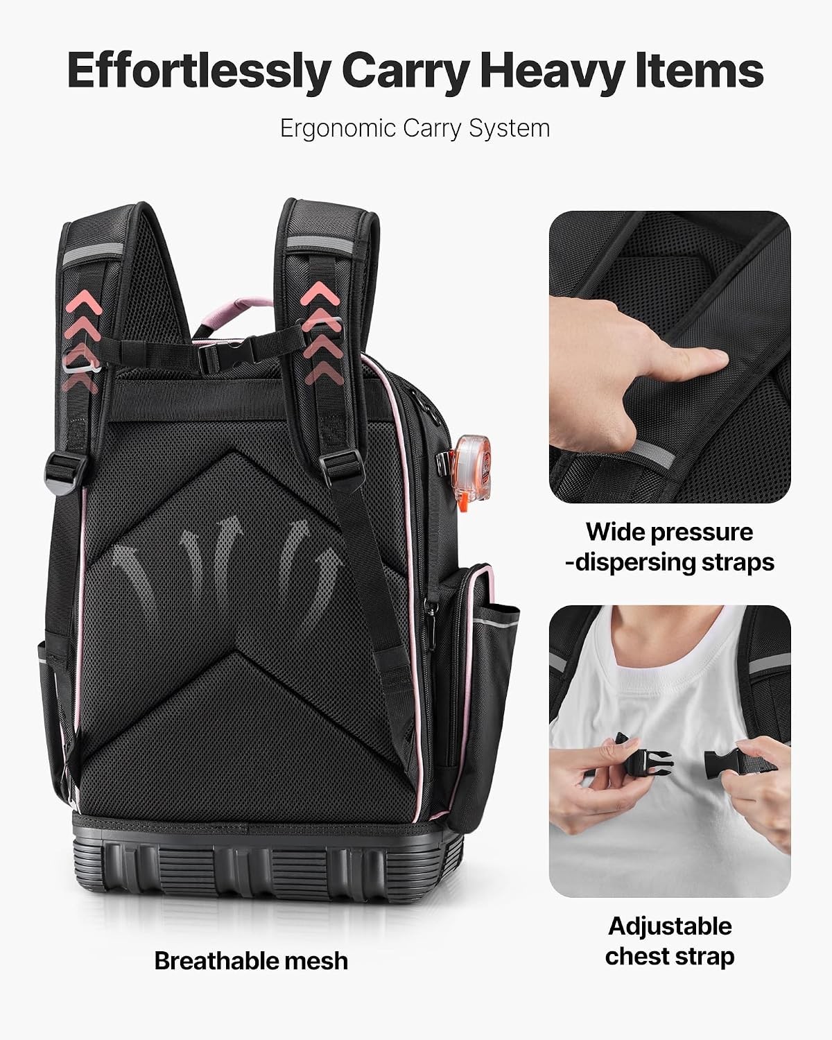 56-Pocket Tool Backpack – Stylish Electrician Organizer with Laptop Compartment