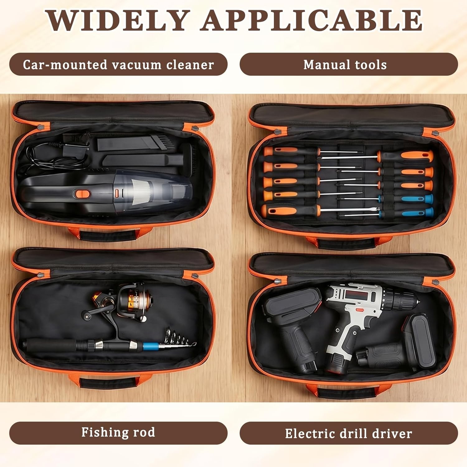 12 Inch Waterproof Small Tool Bag Portable Oxford Storage Zipper Pouch Black