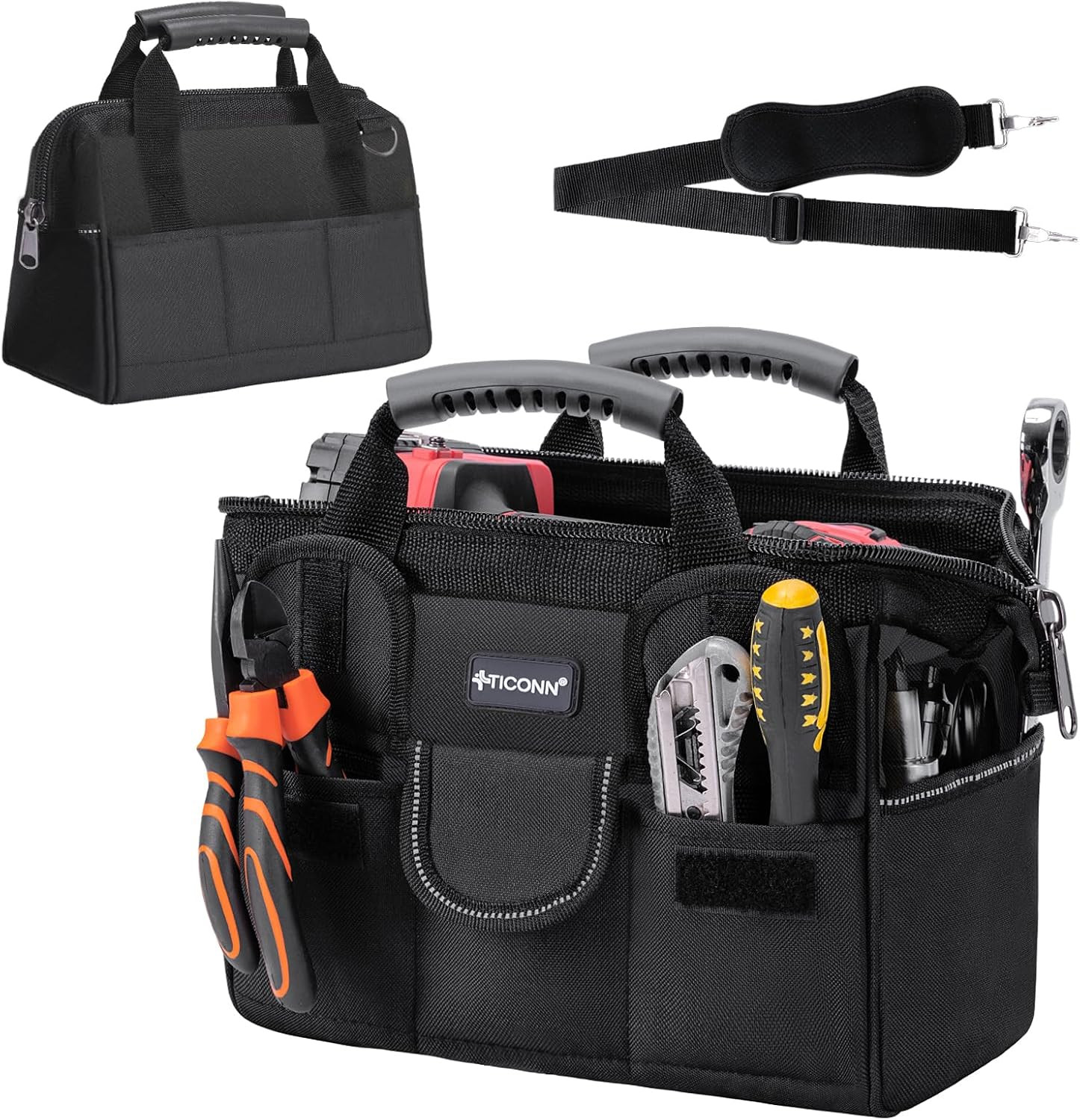 Heavy Duty Portable Tool Box Organizer w/ Multi-Pockets Shoulder Strap 12”