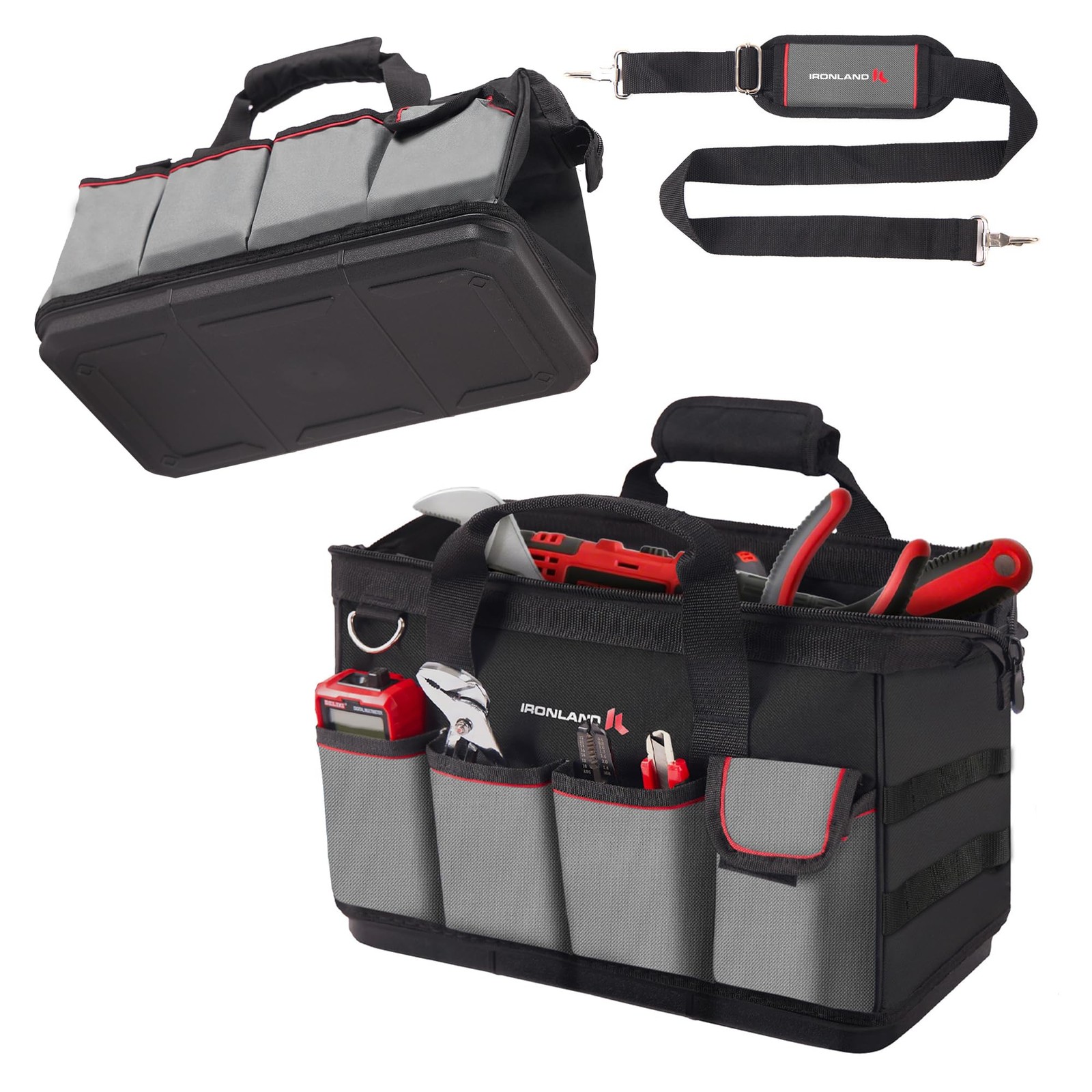 IRONLAND 16.5 Inch Hard & Sturdy Bottom Tool Bag Organizer Inch, Black