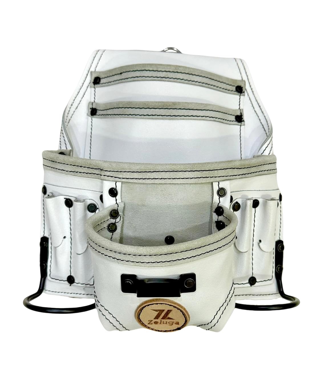 20508 10 Pocket Rigger Heavy Duty Leather Tool Bag White Storage Organizer