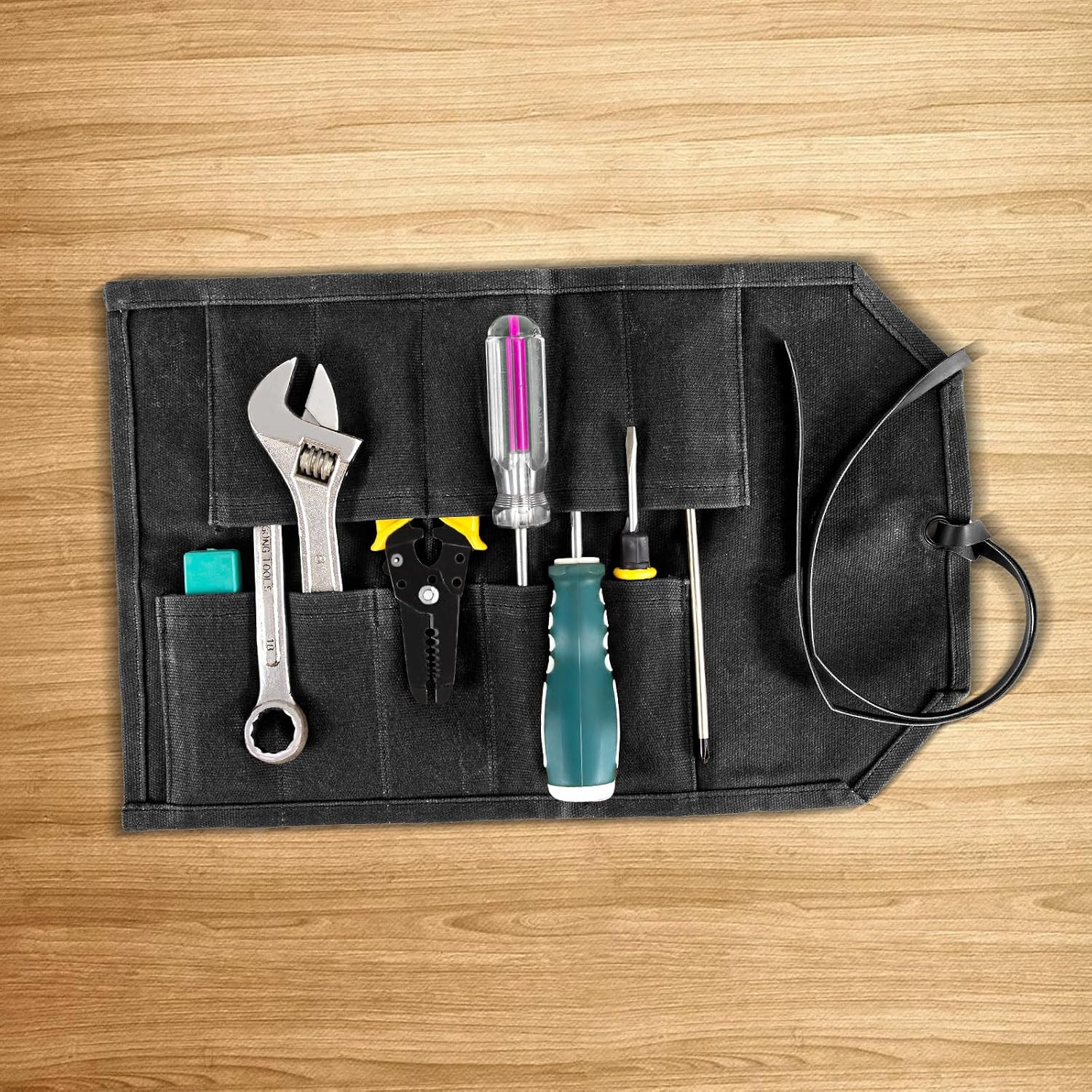 Tool Roll,10Slots Tool Roll Up Pouch,Heavy Duty Waxed Canvas Tool Roll Bag,Chise