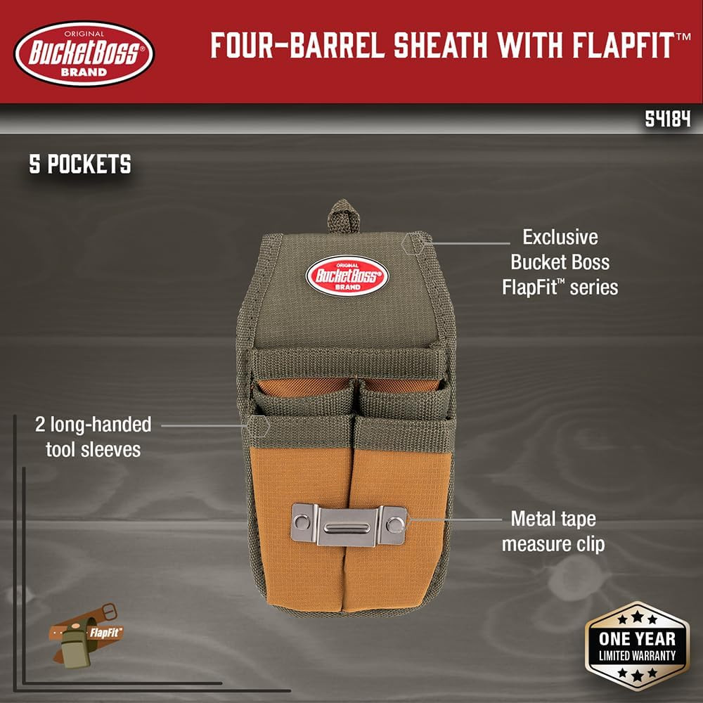 Bucket Boss Four-Barrel Tool Sheath with Flapfit to Fit Instantly over a Belt