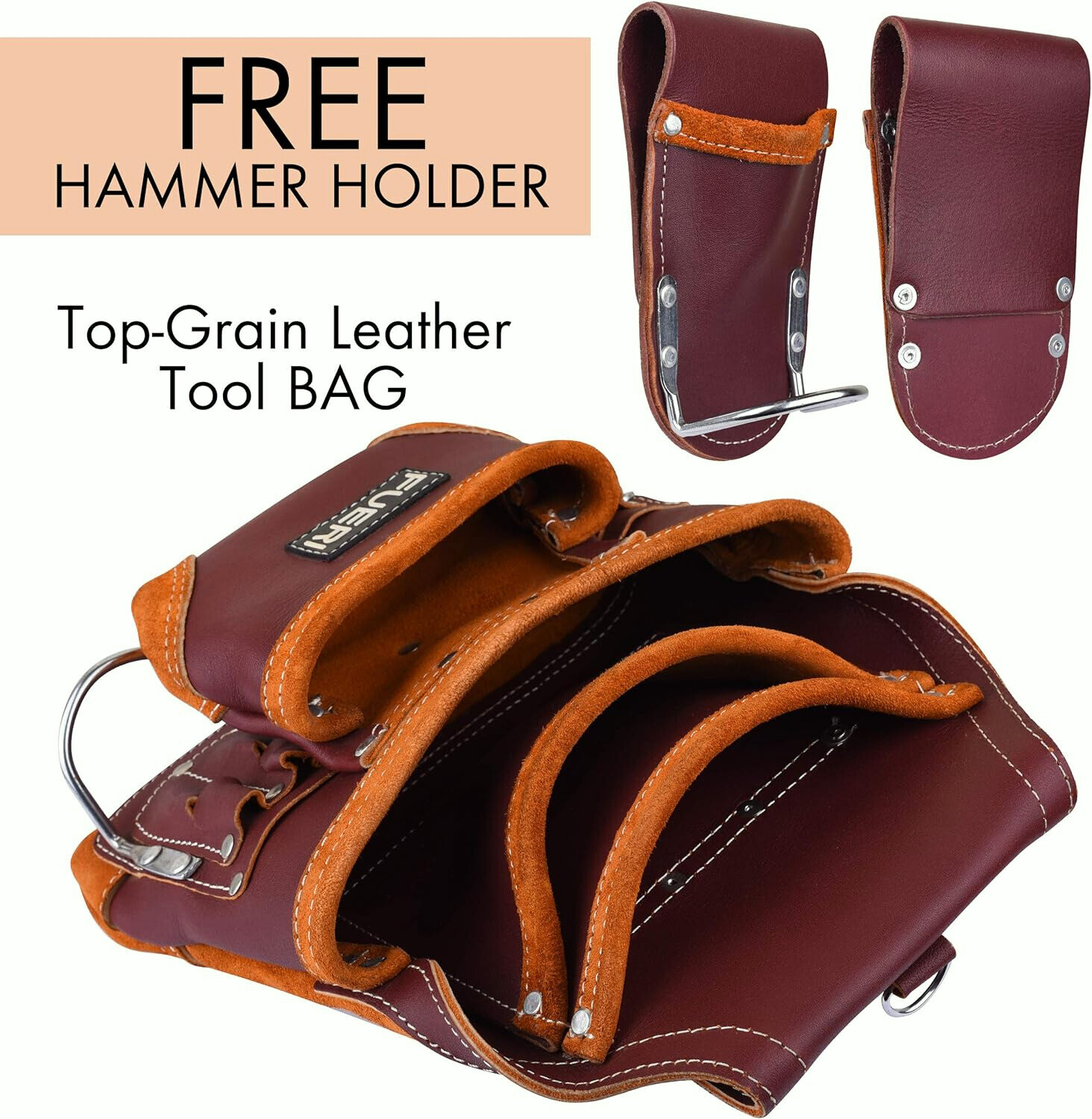 Leather Tool Pouch 10 Pocket Carpenters Electricians Framers Handyman Tool bag