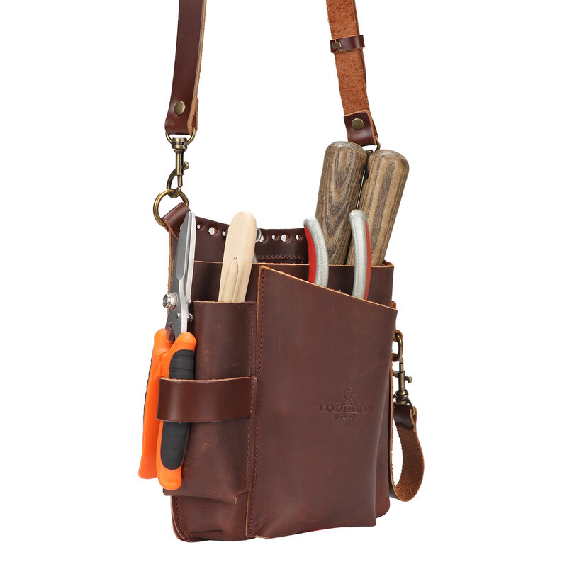 TOURBON 6-in-1 Leather Garden Tools Storage Belt Pouch Utility Shoulder Bag Gift
