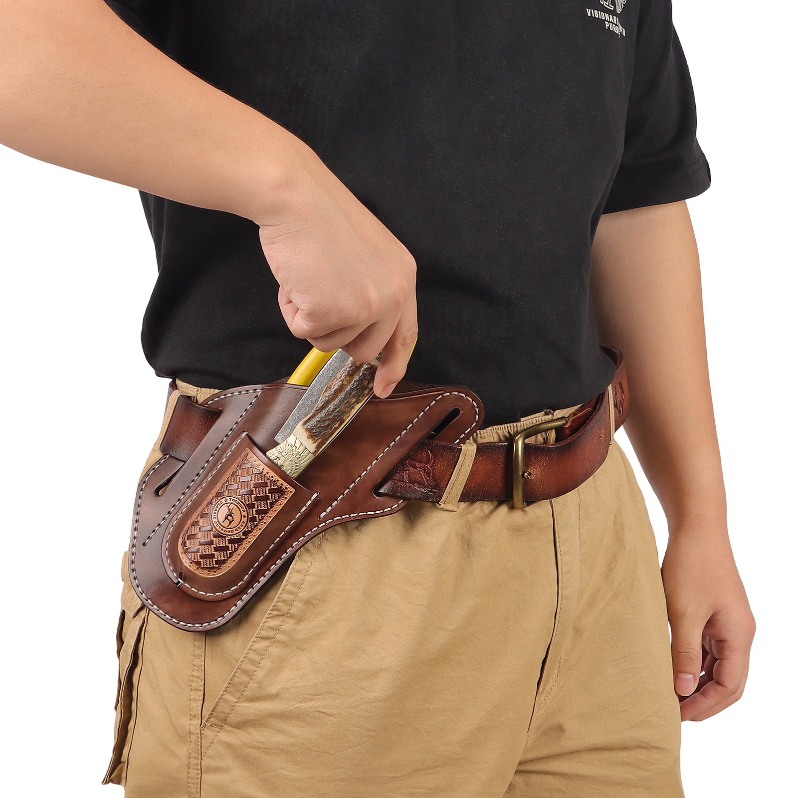 Tourbon Leather 2-in-1 Tool Pouch Folding Knife Pliers Pocket Belt Loop Holster
