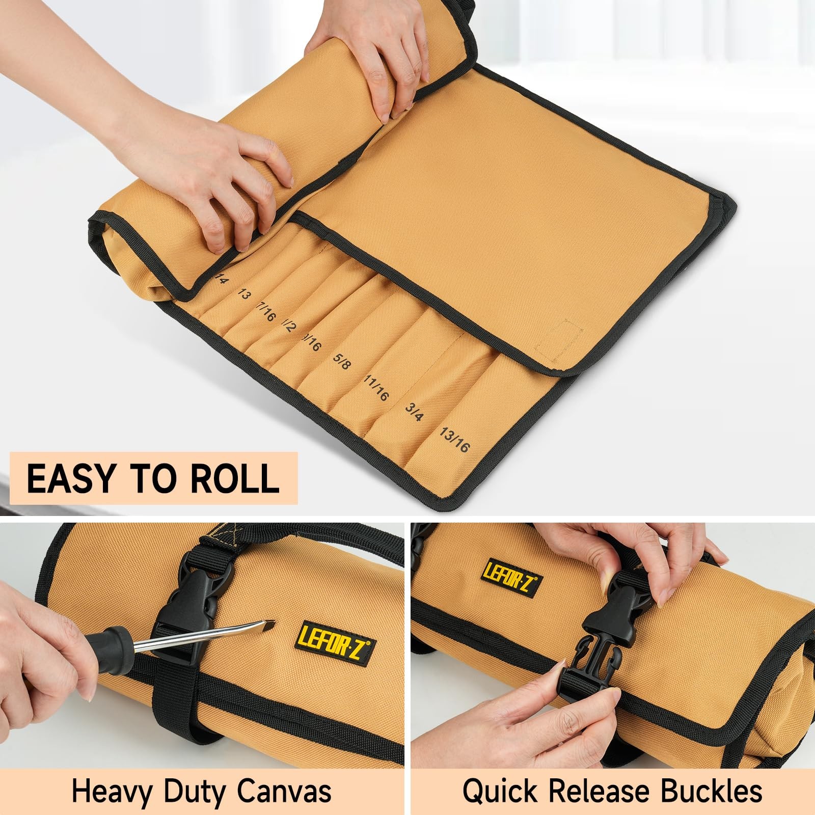 Wrench Roll Organizer 23+1 Pockets Metric SAE Heavy Duty Portable Tool Bag