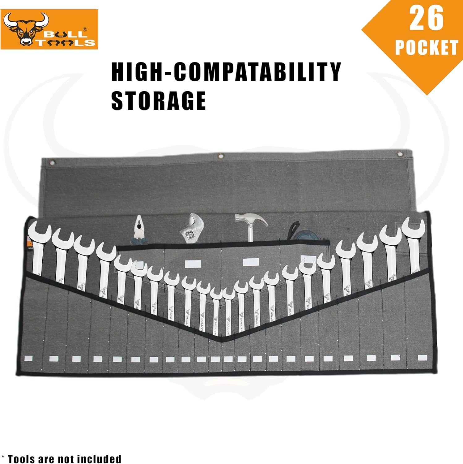 Heavy-Duty 26-Pocket Wrench Tool Roll Organizer, Cotton Duck Canvas Roll-Up T…