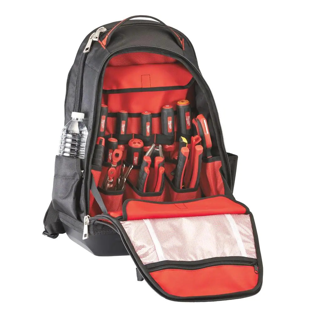Tool Bag Backpack with 12 Inch Zipper Pouches 22 Pockets Heavy Duty Low Profile