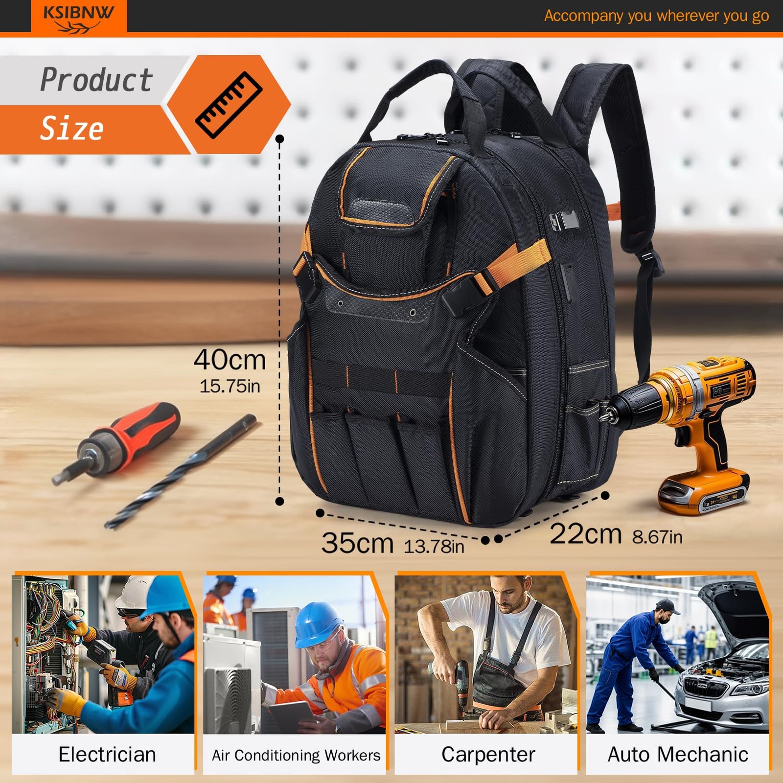 Tool Backpack Heavy Duty for Men, 45-Pockets Organizer Bags with Laptop Compa…
