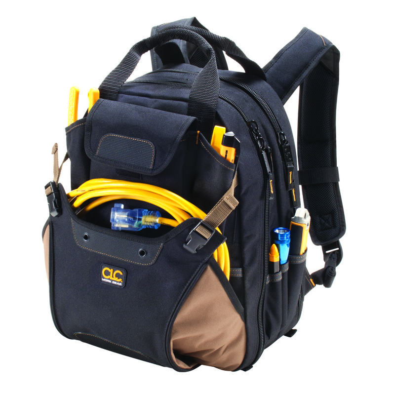 CLC 1134 44-Pocket Polyester Backpack Tool Bag 16″H Black/Tan