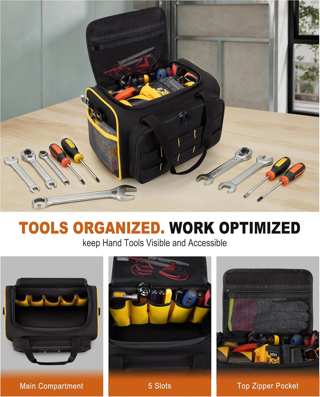 Tool Bag Heavy Duty 600D Polyester 12 Inch with Multiple Pockets Molle Straps