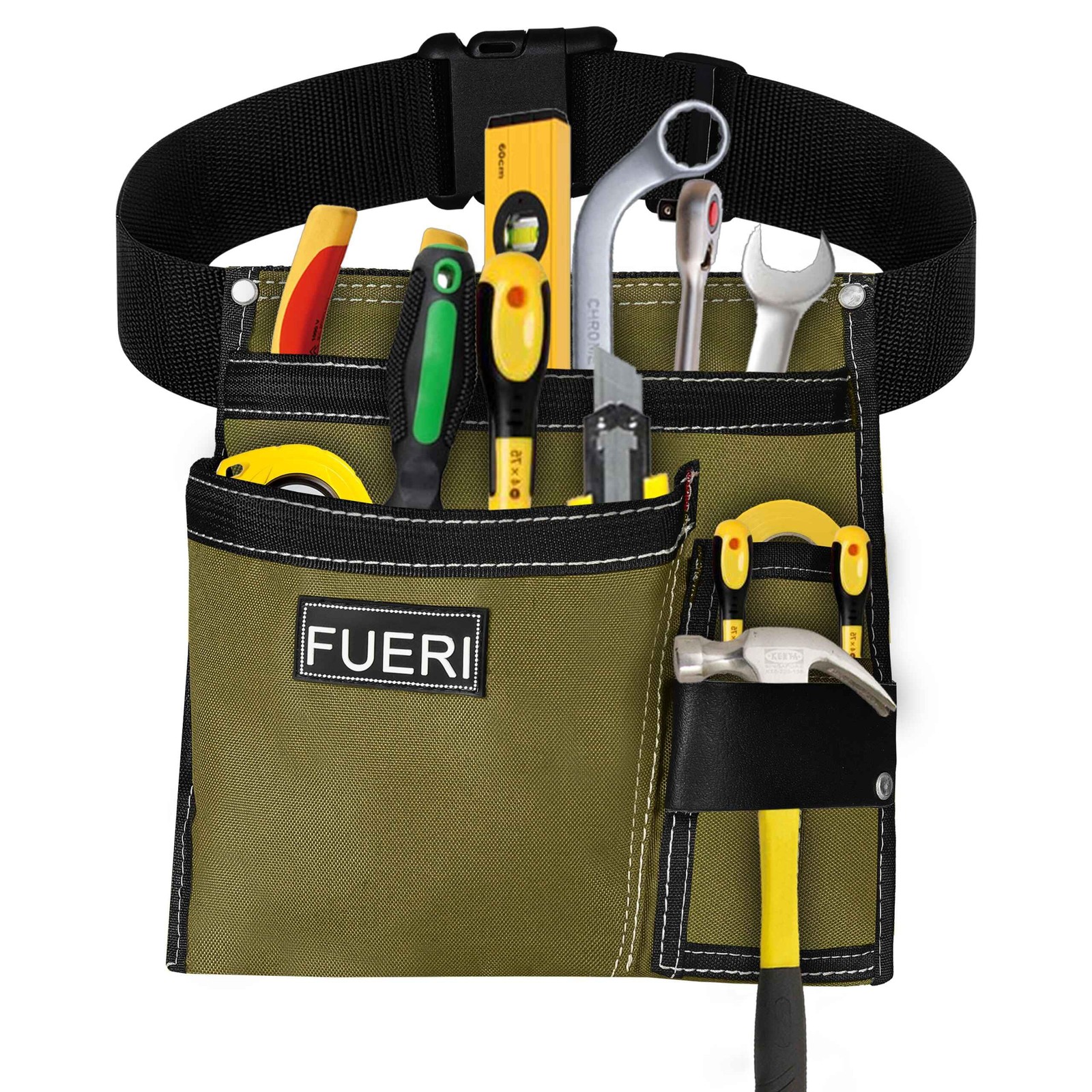 FUERI 5-Pocket Cordura Single-Side Tool Pouch with Belt, Adjustable, Beige