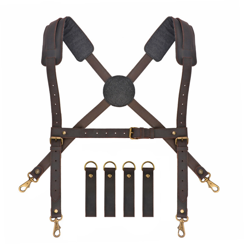 TOURBON Leather Workshop Tools Belt Suspenders Carpenter Chest Strap Padded US
