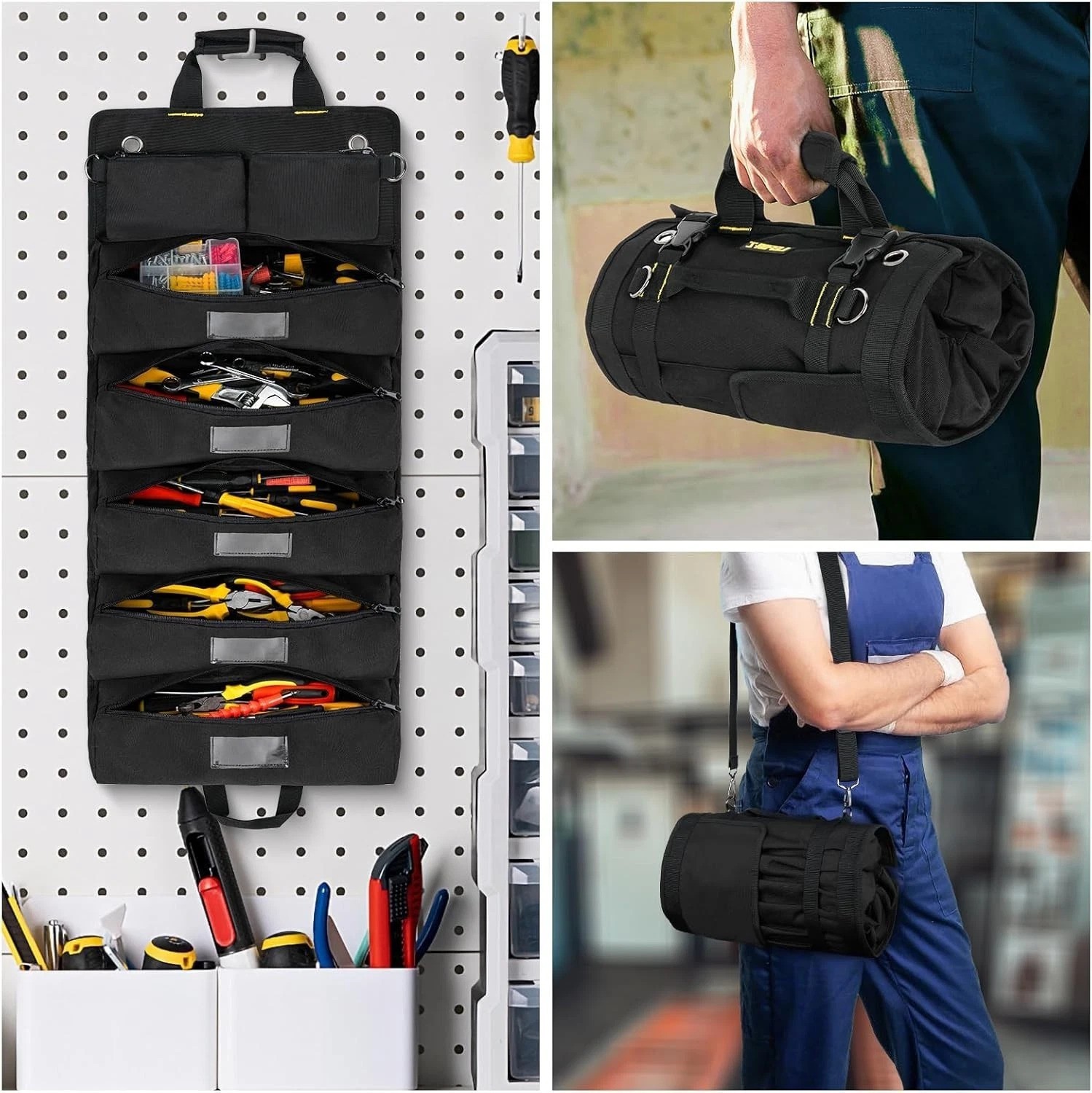 Tool Bag,Large Roll Up Tool Bag Organizer,13 Pockets Tool Roll Storage Pouch,..-
