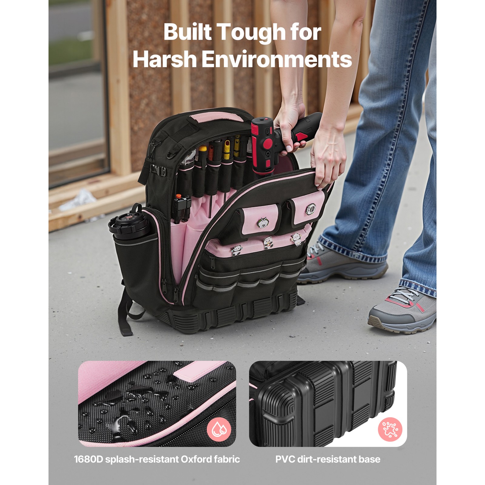 Tool Backpack 56 Pockets Tear-resistant Jobsite Backpack for Electrician