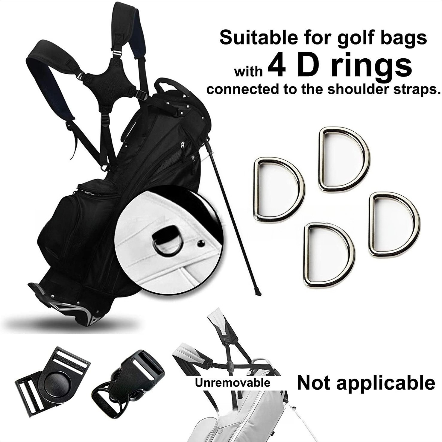 Comfort Shoulder Pad Adjustable Braces Suspender Golf Bag Strap Belt 4-clip