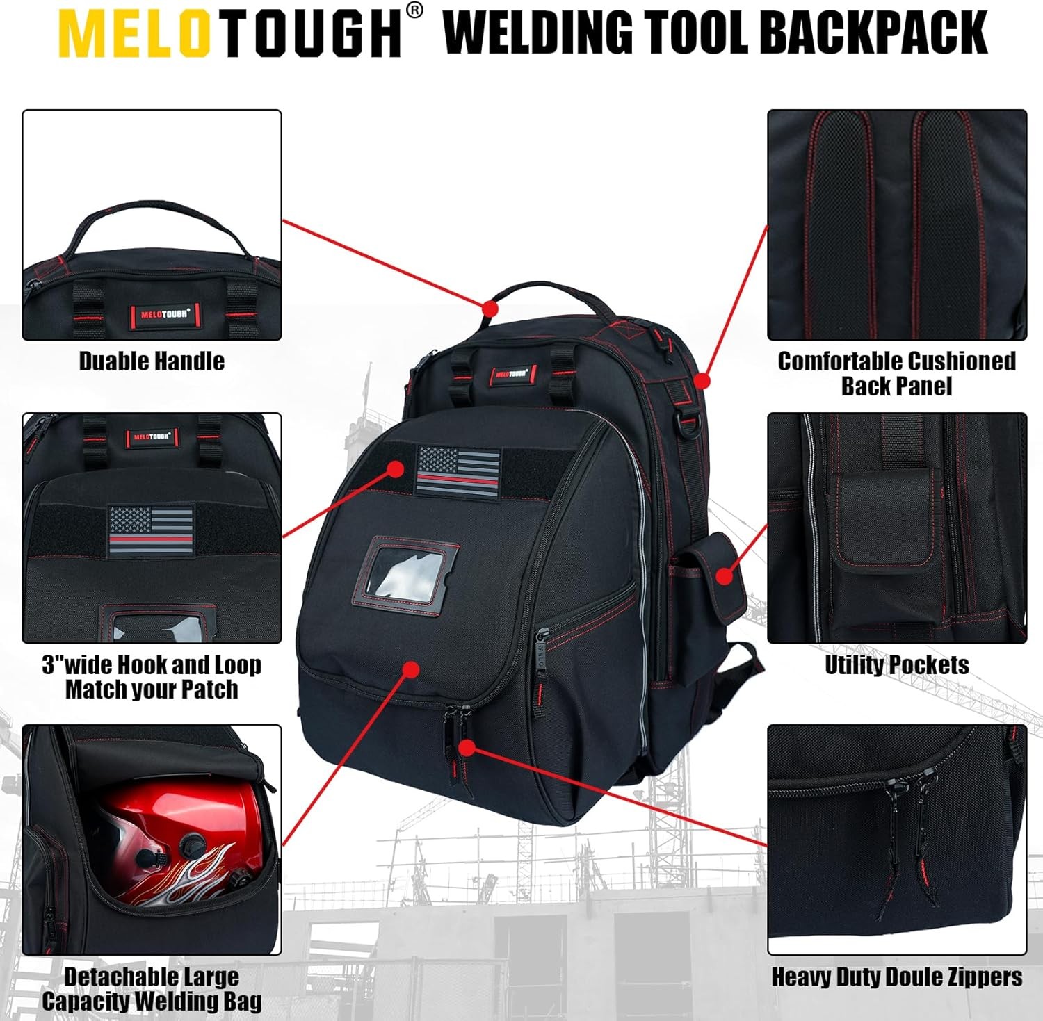 MELOTOUGH Welding Tool backpack for Tools and Regular, Black Backpack