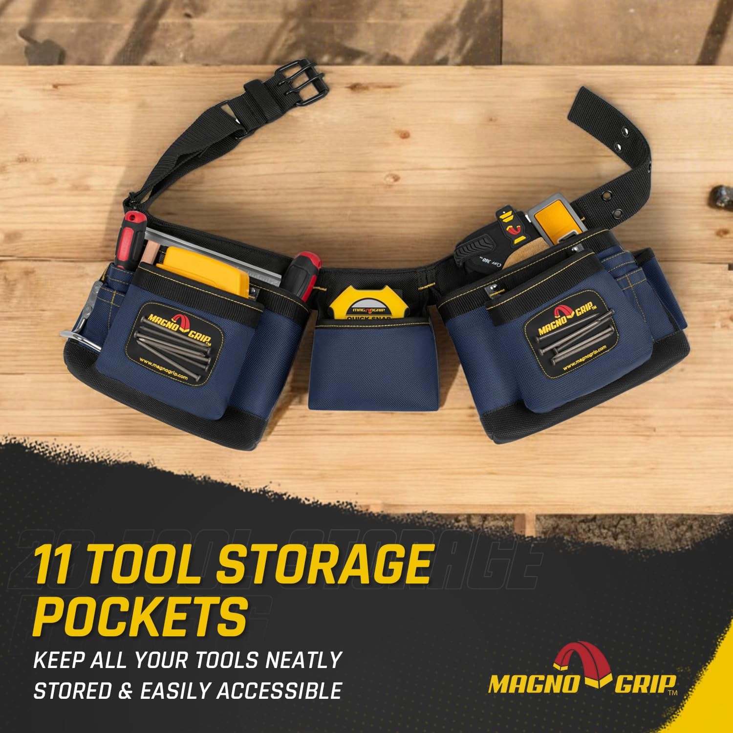 11-Pocket Magnetic Carpenter Tool Belt – Durable 1680D Ballistic Polyester wi…