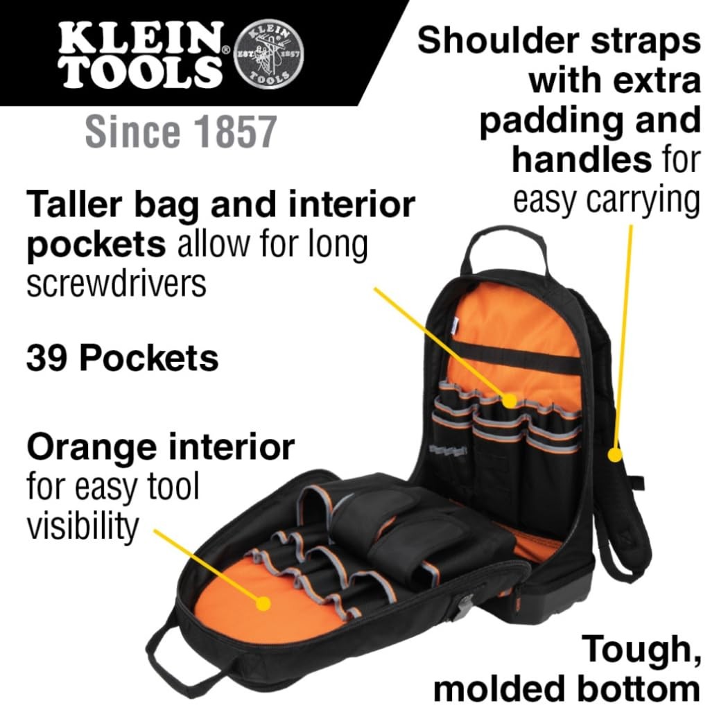 Klein Tools 55421BP-14 Tool Backpack, Heavy Duty Tradesman Pro Tool Bag