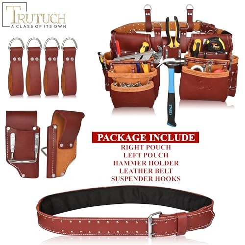 Grain Leather Tool Belt | Tool Rig Set | Tool Pouch | Drywall Tool Maroon 2000