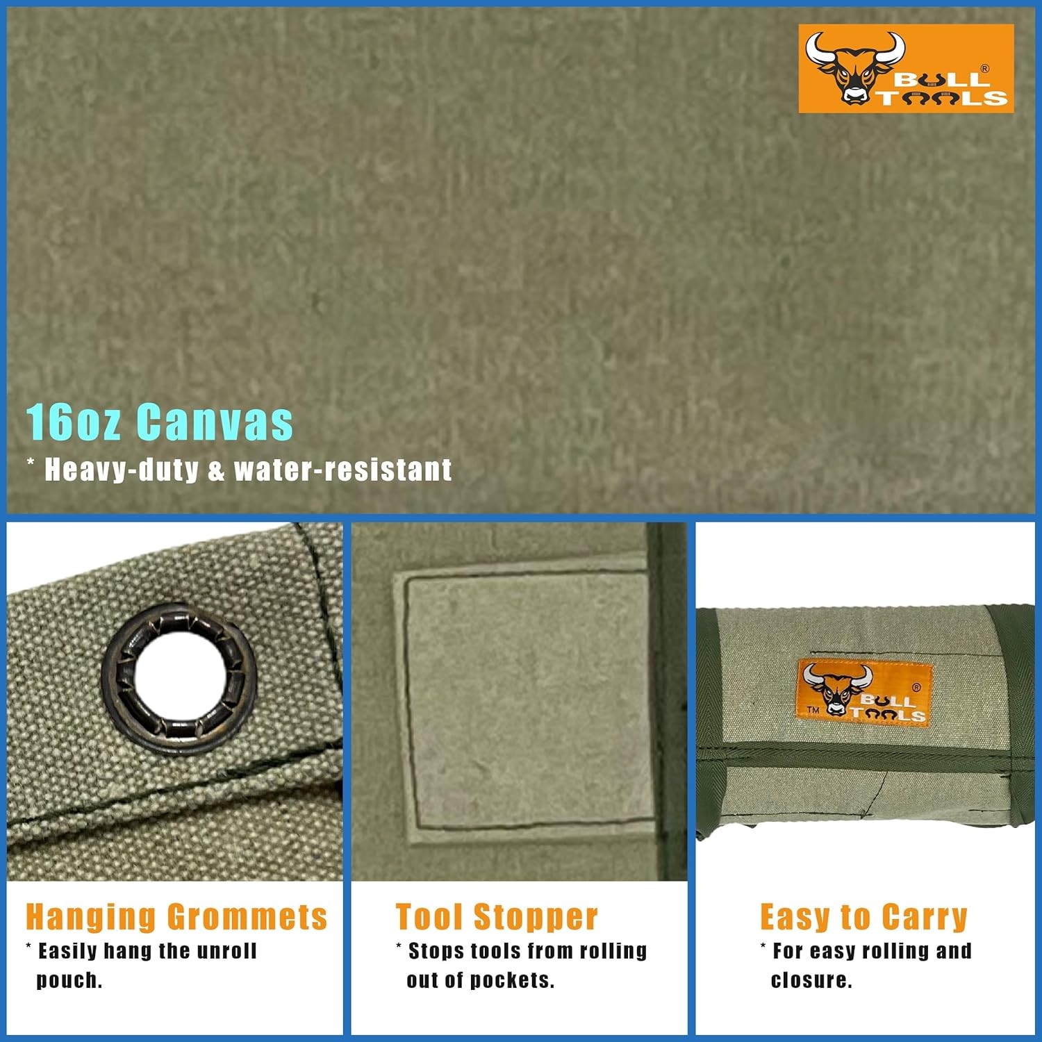 Wrench Roll 26 Pocket Tool Pouch Metric SAE Cotton Canvas Bag Organizer Up