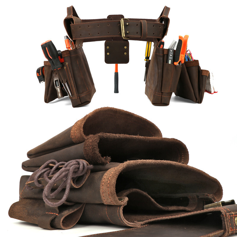 TOURBON Heavy Duty Tool Belt Pouch for Electricians Carpenter Contractor Leather