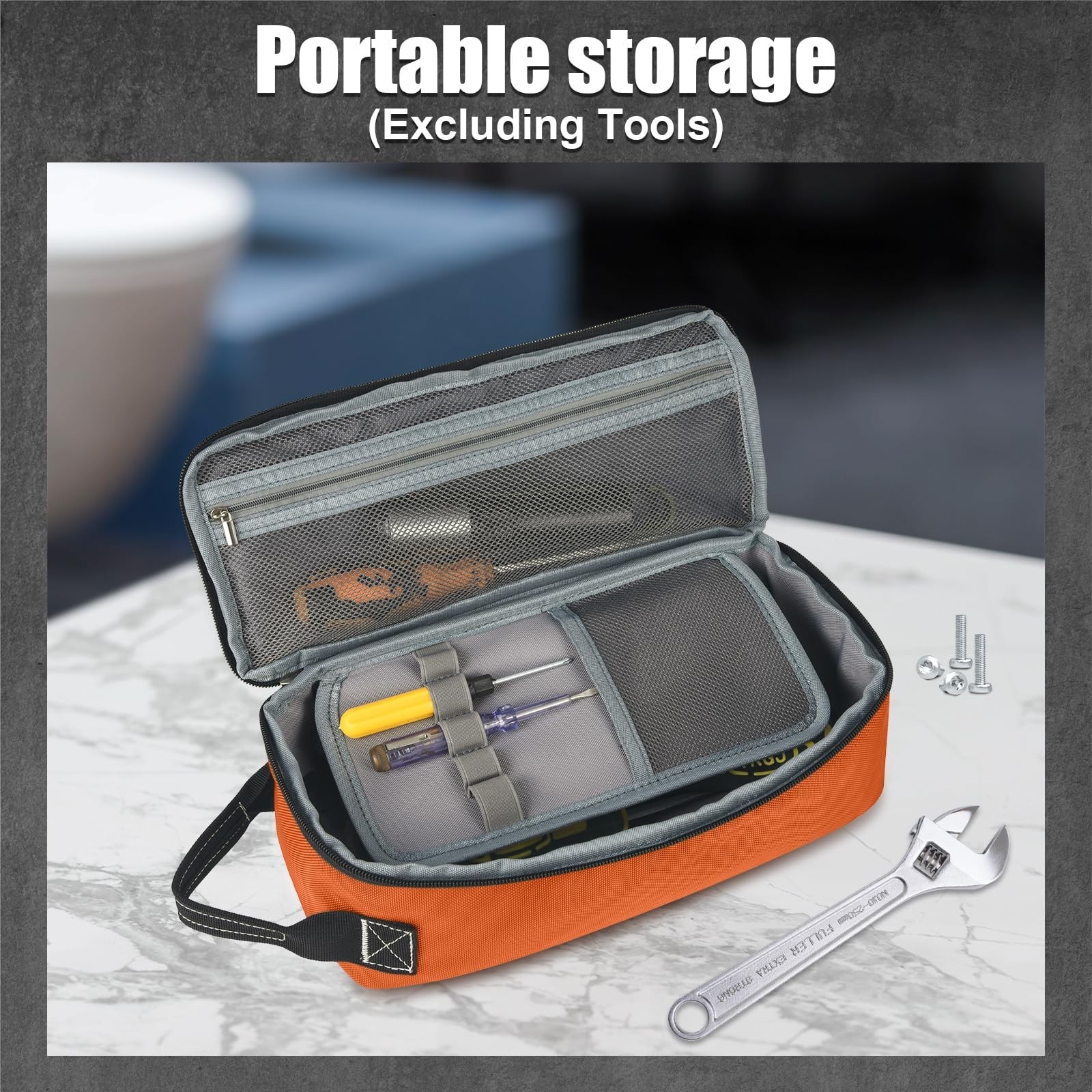 LAKE FIRE 12.6″ Heavy Duty Small Tool Bag Pouch Men Multiple Pockets,Orange