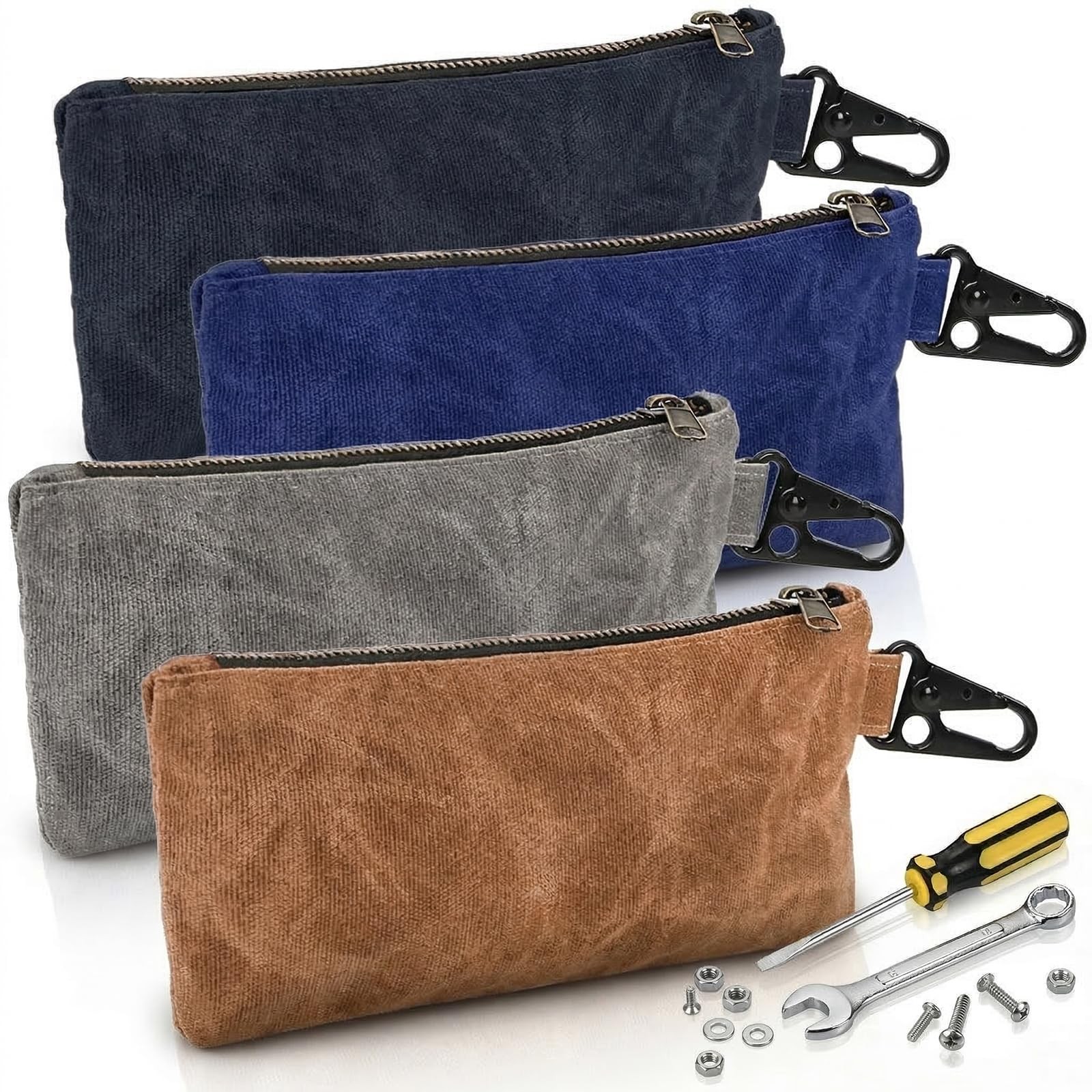 4 Pack Small Tool Pouches, Waxed Canvas Zippered Pouch, Utility Bag with Zipp…