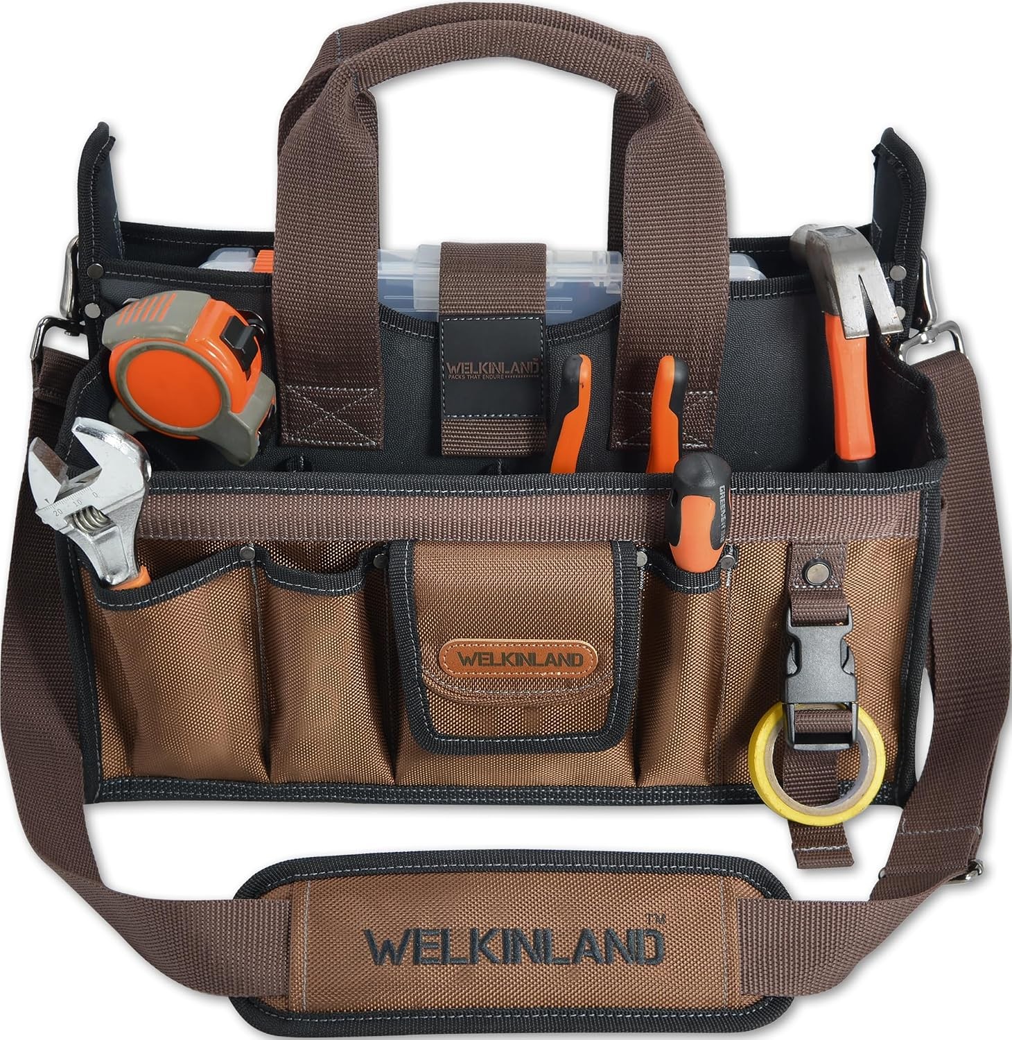 WELKINLAND 20-Pockets Tool Tote Bag, 16″ Electrician Tool Bag, Open-Top Tool Bag