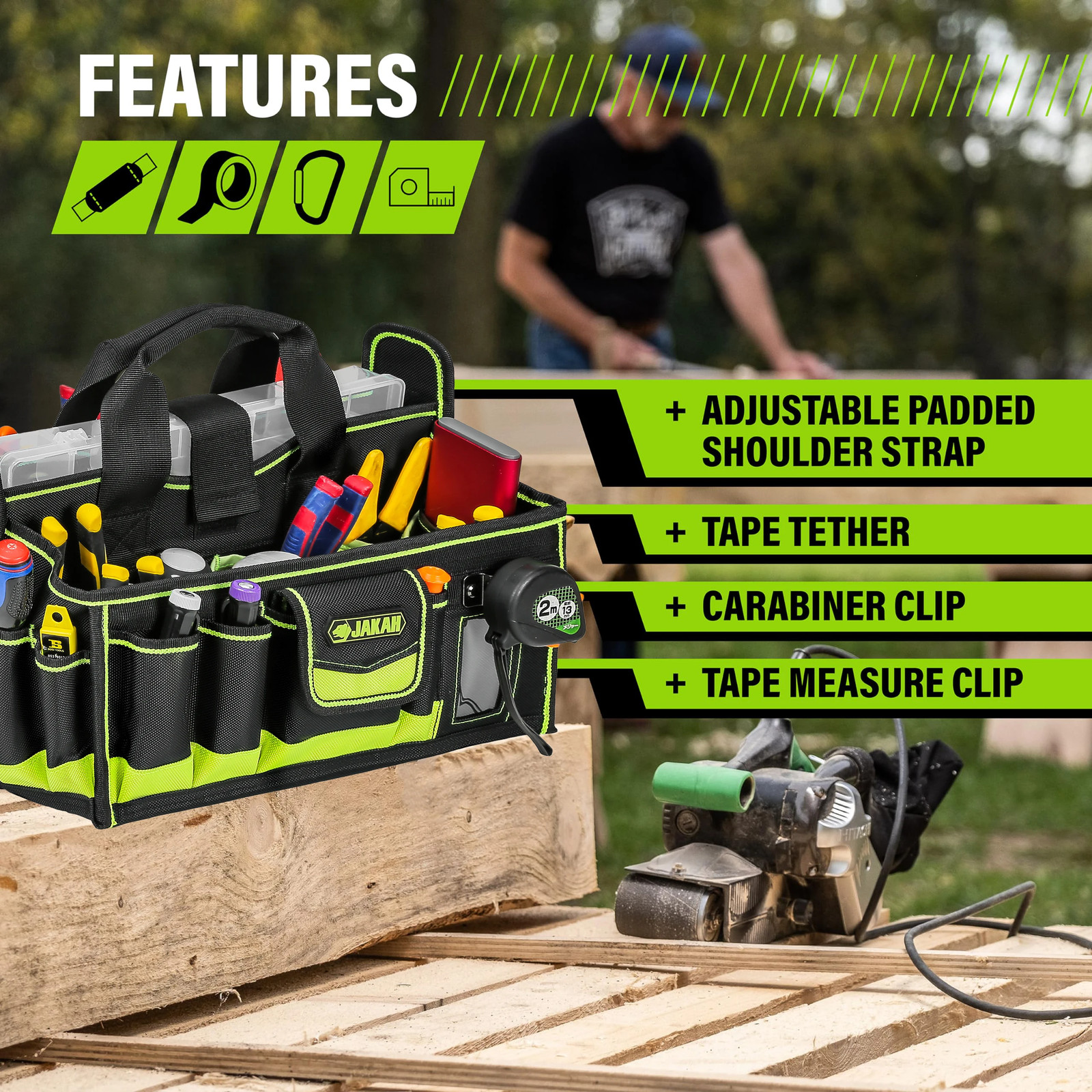 80-Pocket Tool Tote Bag – Electrician & HVAC Organizer Tool Caddy